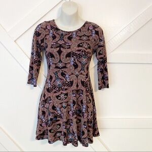 One Clothing Paisley Printed Half Sleeve Mini Low Back Dress Sz M